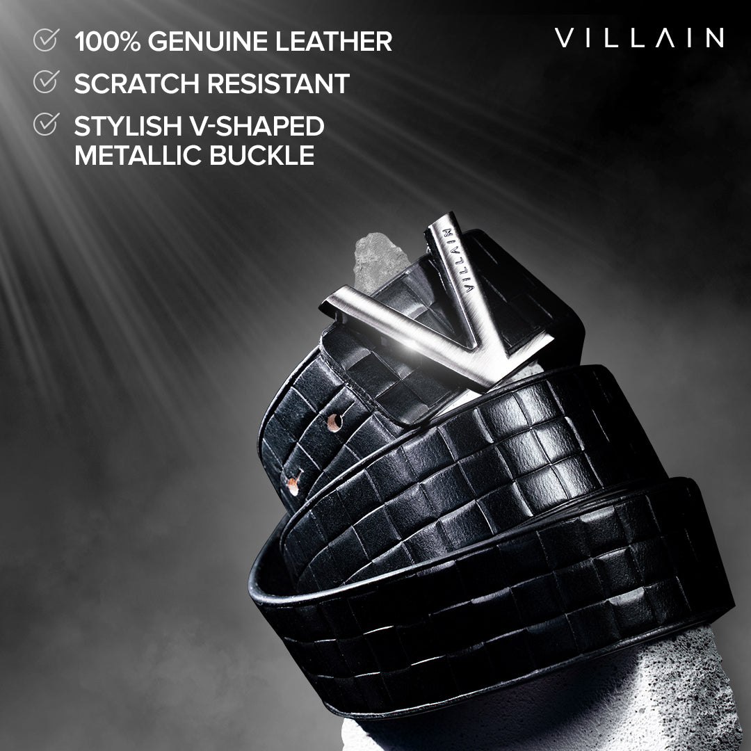 VILLAIN Black Leather Belt