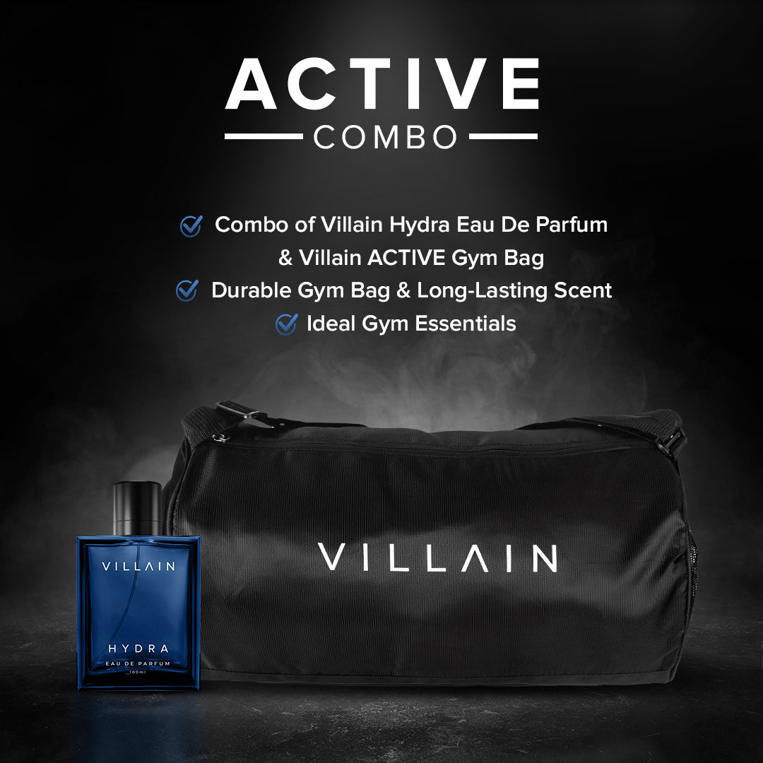 Villain Active Gym Bag | Solid Black Color | Double Straps For Double Mobility | Ultra-Compact Gym Bag | One Separate Compartment